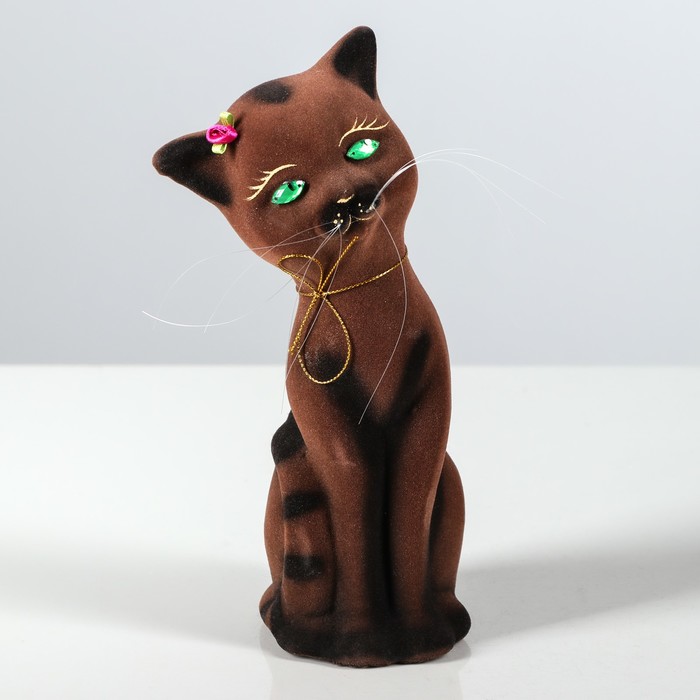 Копилка "Алиса" малая, флок, бантик, коричневая