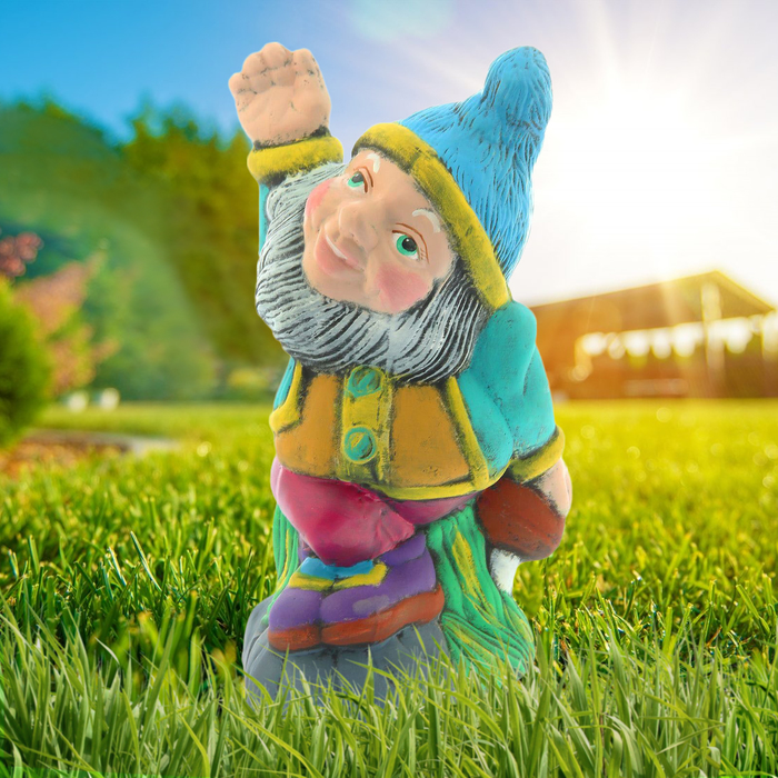 Садовая фигура "Гном Весельчак" рисунок, голубой колпак, 53 см