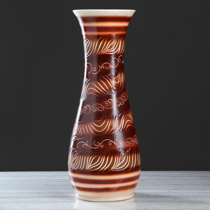 Ваза напольная "Осень" абстракция, коричнево-бежевая