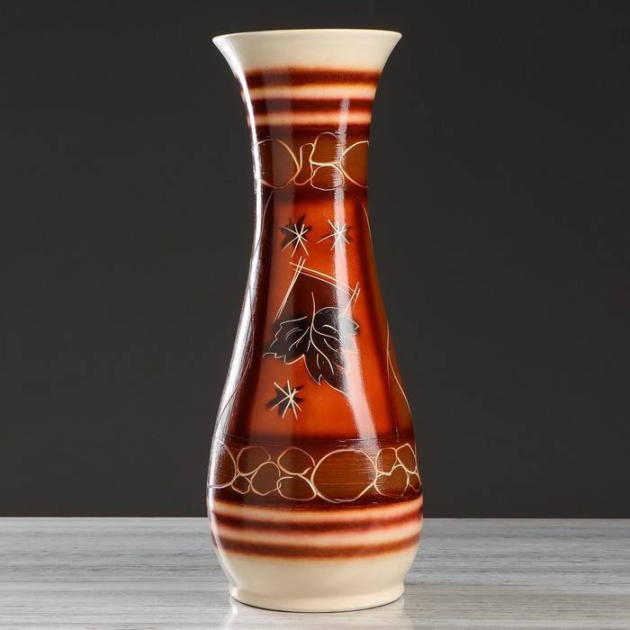 Ваза напольная "Осень" бежево-коричневая, абстракция, микс