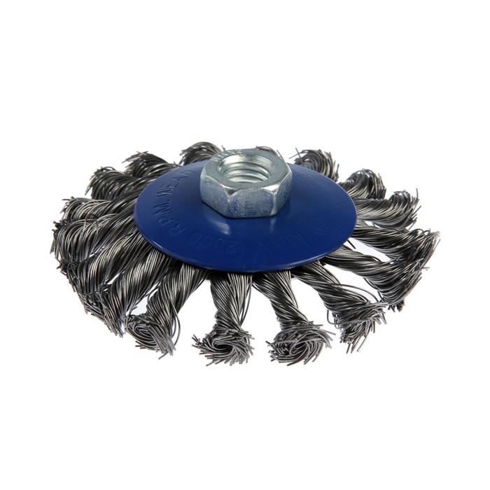 Щетка металлическая для УШМ ТУНДРА, крученая проволока, тарелка, М14, 100 мм щетка металлическая для ушм тундра тарелка м14 115 мм