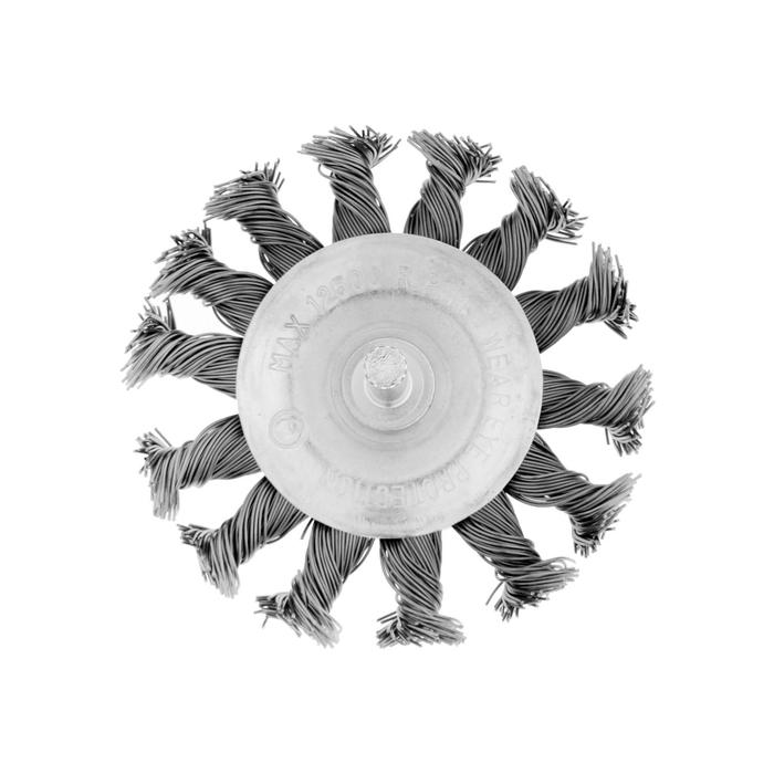 Щетка металлическая TUNDRA, для дрели со шпилькой крученая "плоская" 75 мм