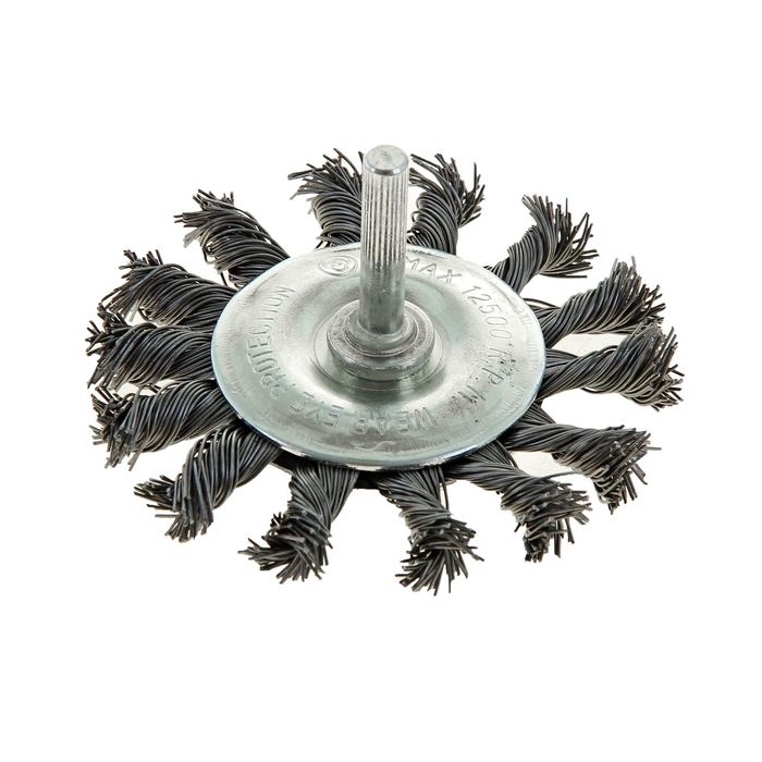 Щетка металлическая TUNDRA, для дрели со шпилькой крученая "плоская" 65 мм