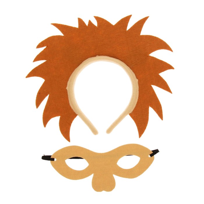 Карнавальный набор маска и ободок "Лева", коричневая грива