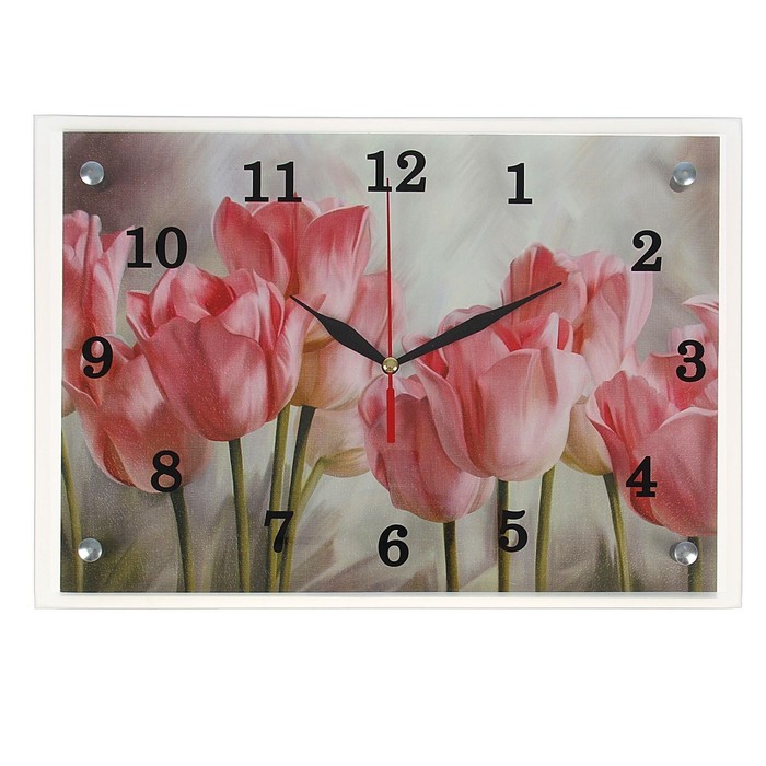 Часы настенные прямоугольные "Тюльпаны", 25х35 см микс