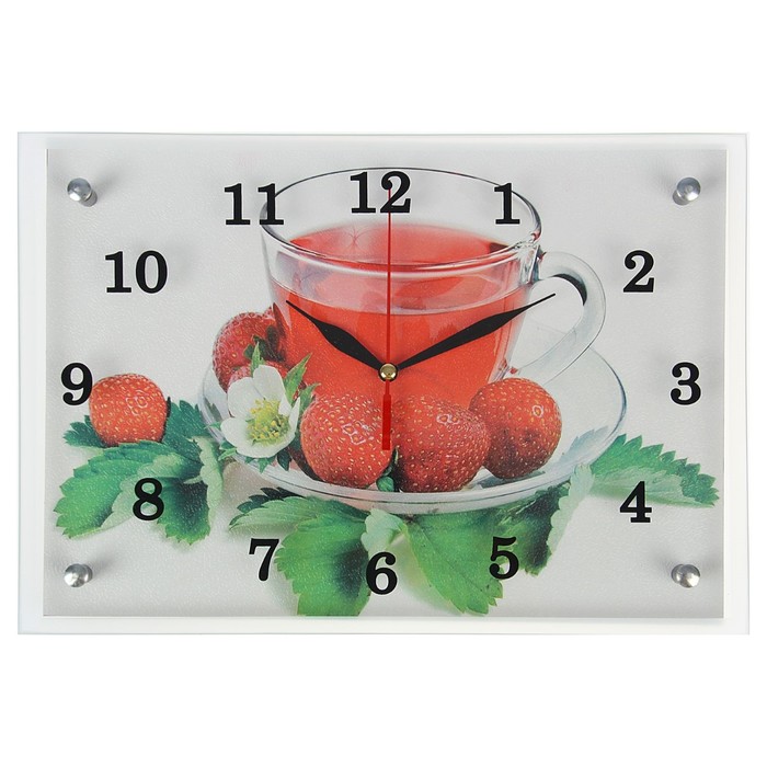 Часы настенные прямоугольные "Напиток и клубника", 25х35 см микс