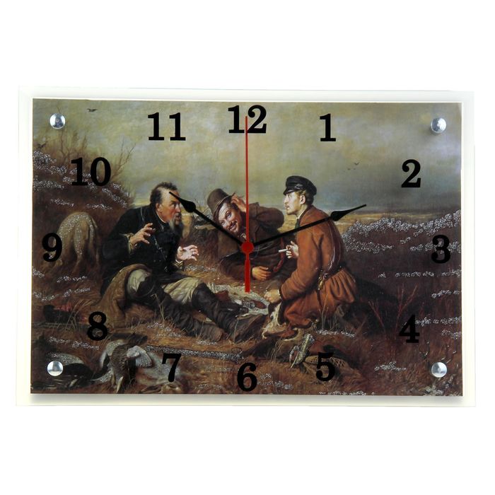 Часы настенные прямоугольные "Охотники на привале", 25х35 см микс
