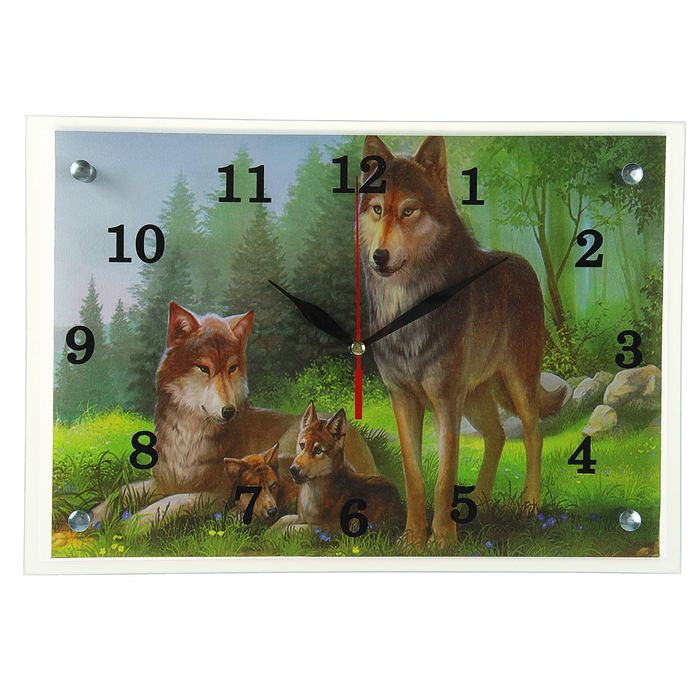 Часы настенные прямоугольные "Волчья семья", 25х35 см микс
