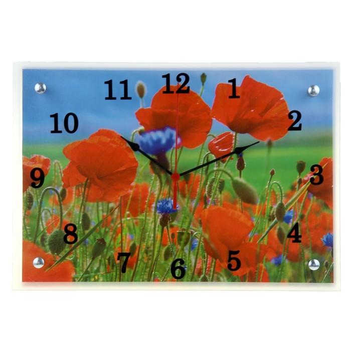 Часы настенные прямоугольные "Маки в поле", 25х35 см микс
