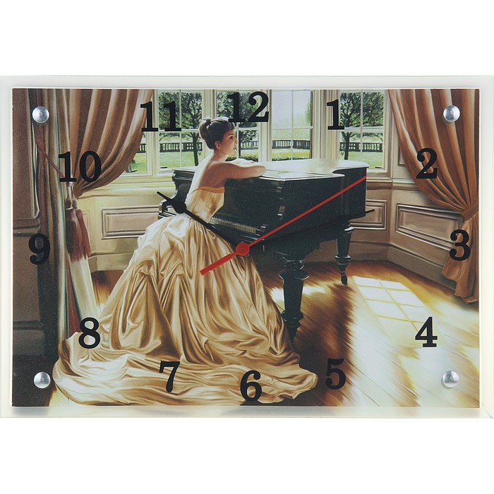 Часы настенные прямоугольные "Девушка за роялем", 25х35 см микс