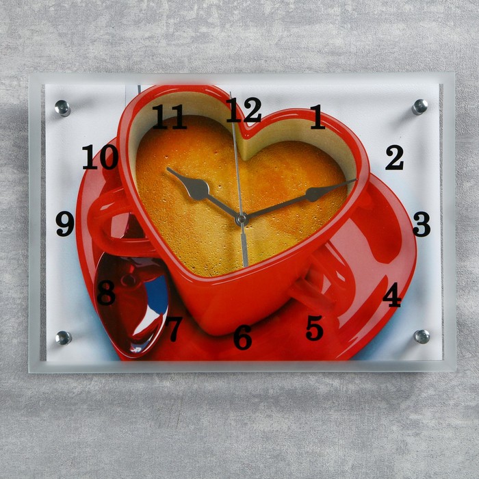 Часы настенные, серия: Кухня, "Чашка кофе сердце", 25х35 см