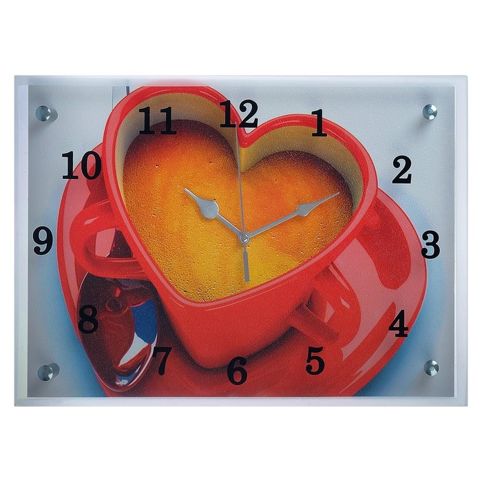 Часы-картина настенные, серия: Кухня, Чашка кофе сердце, 25х35 см
