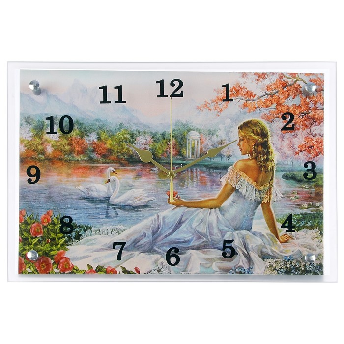 Часы-картина настенные, серия: Люди, Девушка и лебеди, 25х35 см часы картина настенные серия люди девушка 35х60 см