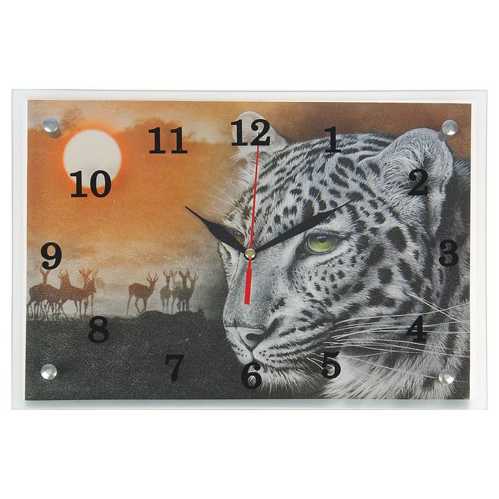 Часы настенные прямоугольные "Леопард и антилопы", 25х35 см  микс
