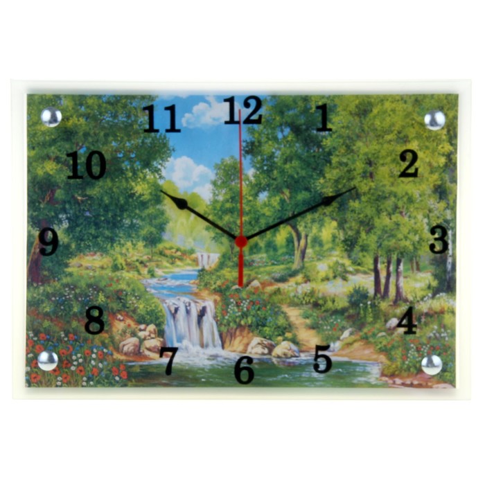 Часы настенные прямоугольные "Воодопад в лесу", 25х35 см микс