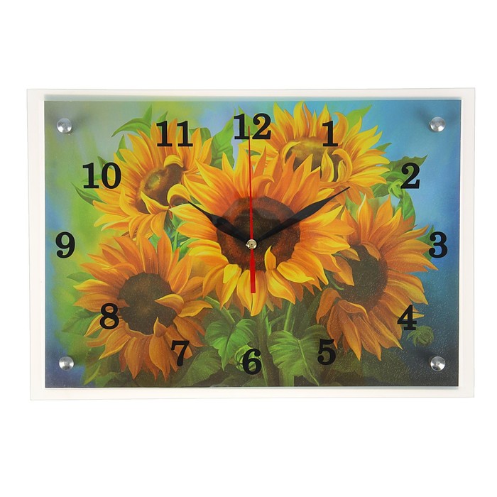 Часы настенные прямоугольные "Подсолнухи", 25х35 см микс