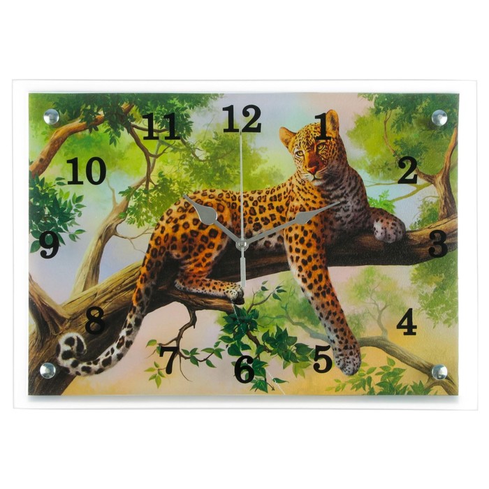 Часы настенные, серия: Животный мир, Леопард на ветке, 25х35 см