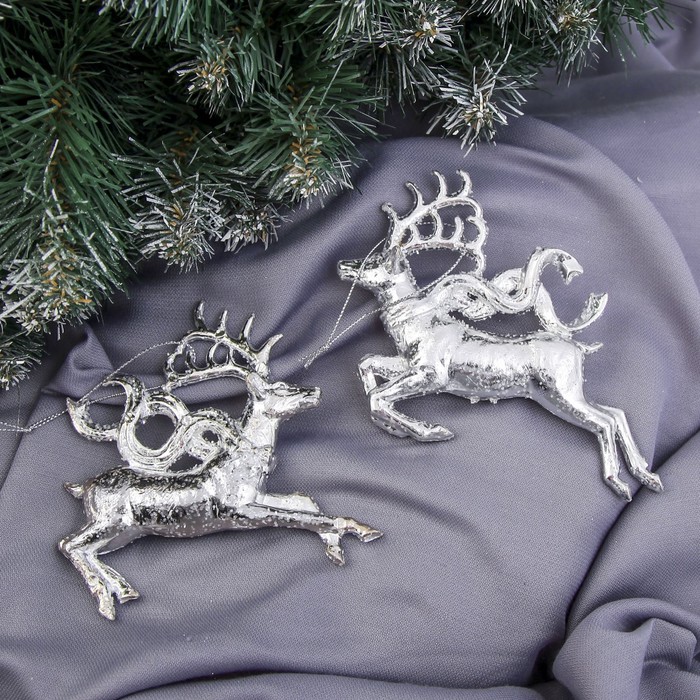 Ёлочная игрушка "Серебряный олень-король" микс