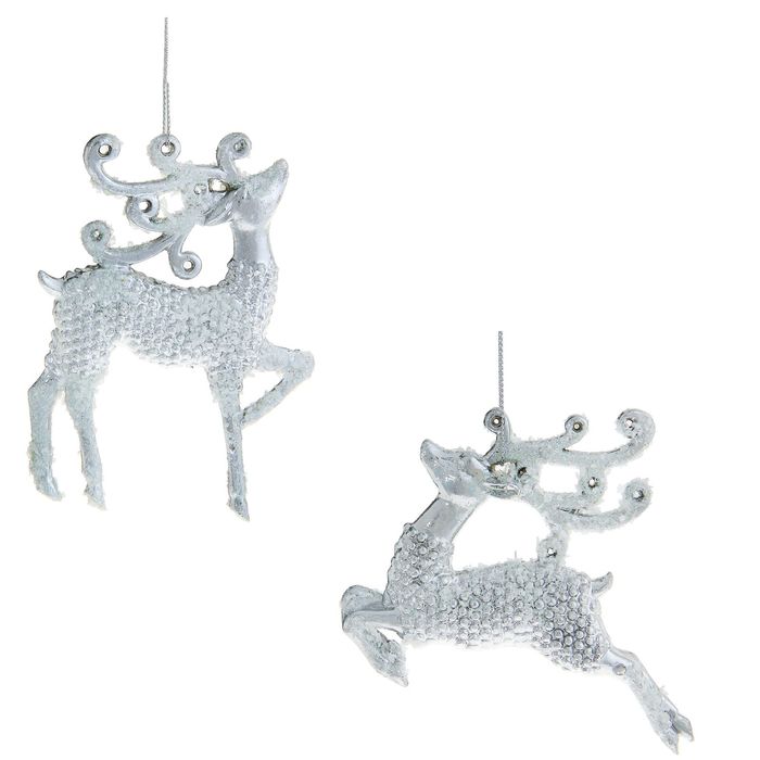 Ёлочная игрушка "Снежный серебряный олень" микс