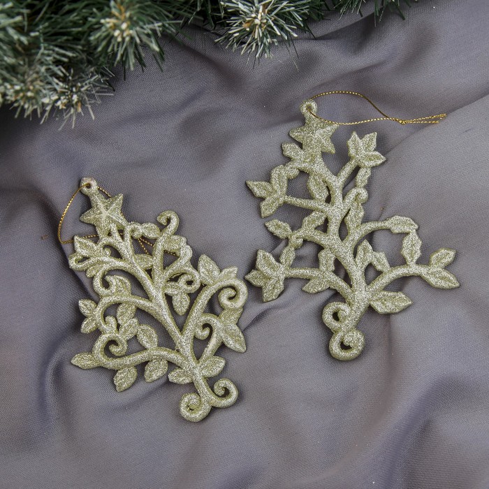 Ёлочная игрушка "Ажурная веточка с позолотой" микс