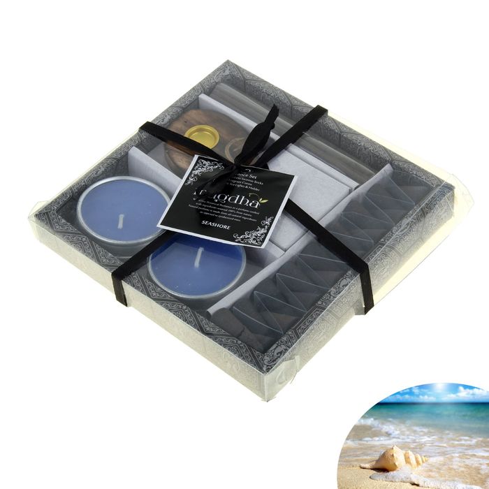 Набор 30 палочек Масала, 16 конусов, 2 свечи, подставка Берег моря