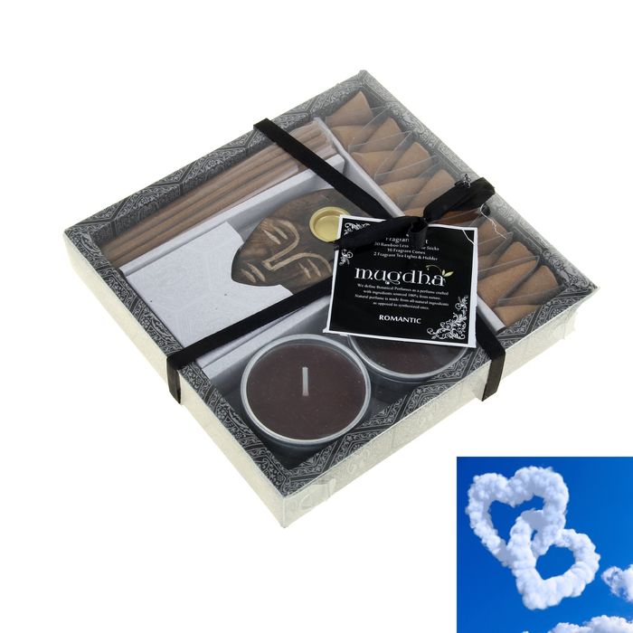 Набор 30 палочек Масала, 16 конусов, 2 свечи, подставка Романтика