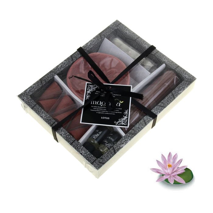 Набор 30 палочек Масала, 16 конусов, подставка, аромакамни, 2х5 мл аромамасло Лотос