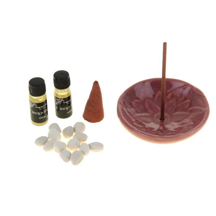 Набор 30 палочек Масала, 16 конусов, подставка, аромакамни, 2х5 мл аромамасло Лотос