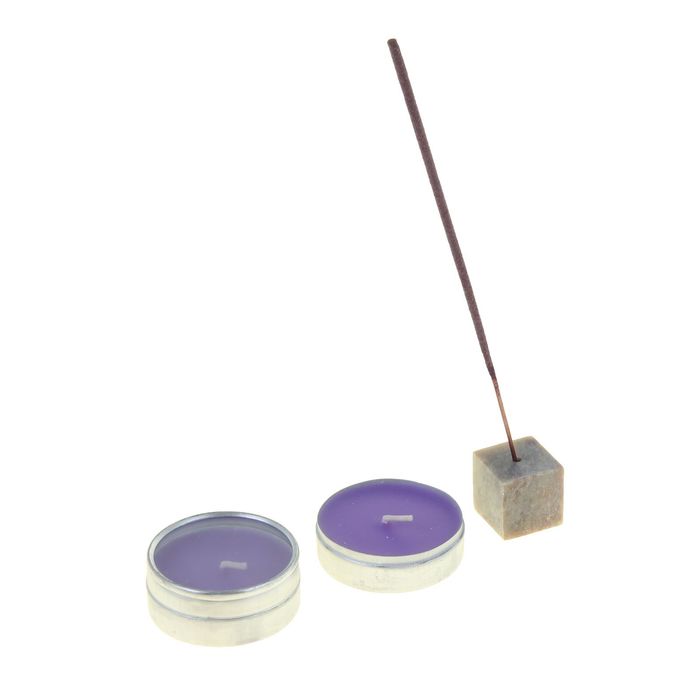 Набор 4 свечи, 30 палочек Масала, подставка Лаванда