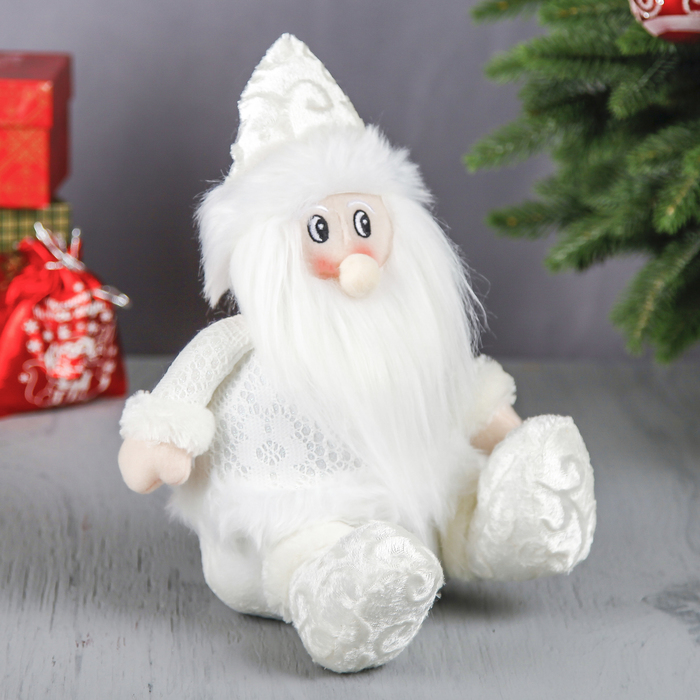 Мягкая игрушка "Дед Мороз" (кружевной, сидит)