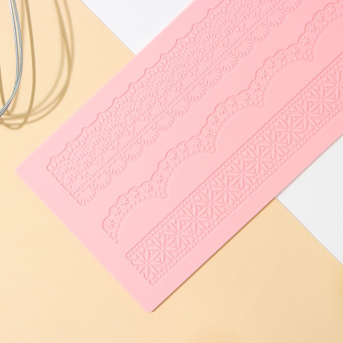 фото Силиконовый коврик для айсинга доляна «ретро», 38,5×12×0,3 см, цвет розовый