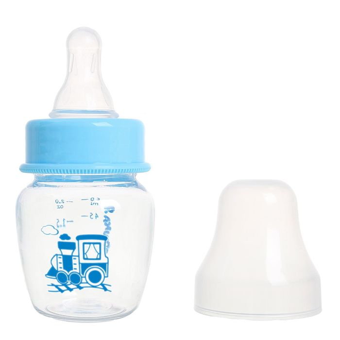 Бутылочка для кормления «Паровозик», 60 мл, от 0 мес., цвет голубой