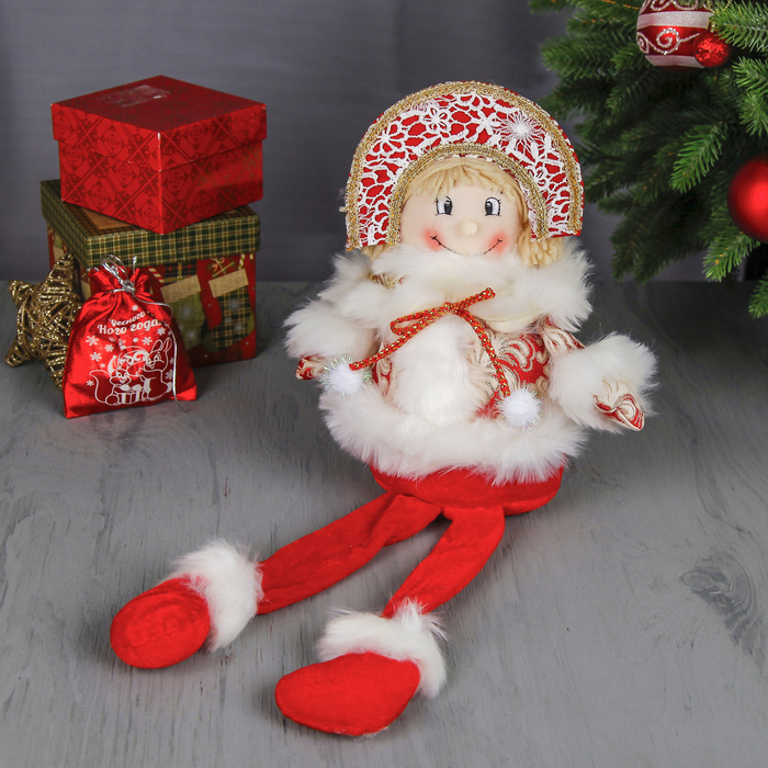 Мягкая игрушка "Снегурочка" (красная, кружевная, длинные ножки)