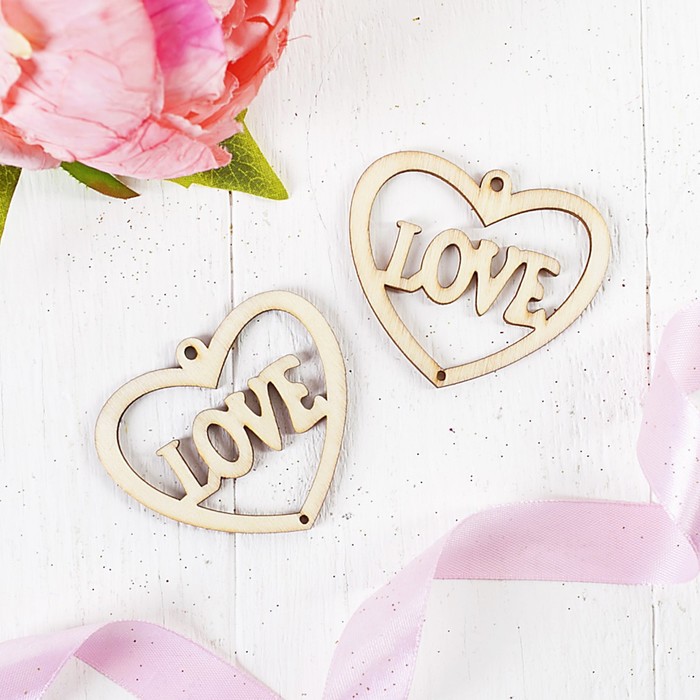 Подвеска резная под роспись "Love", (набор 2 шт.)