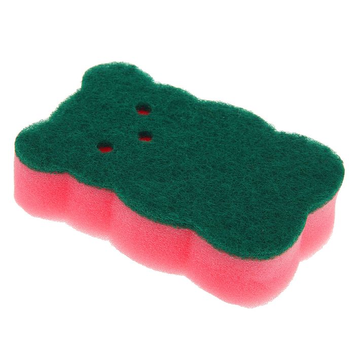 Губка для мытья посуды со скрабером "Мишка", цвет МИКС