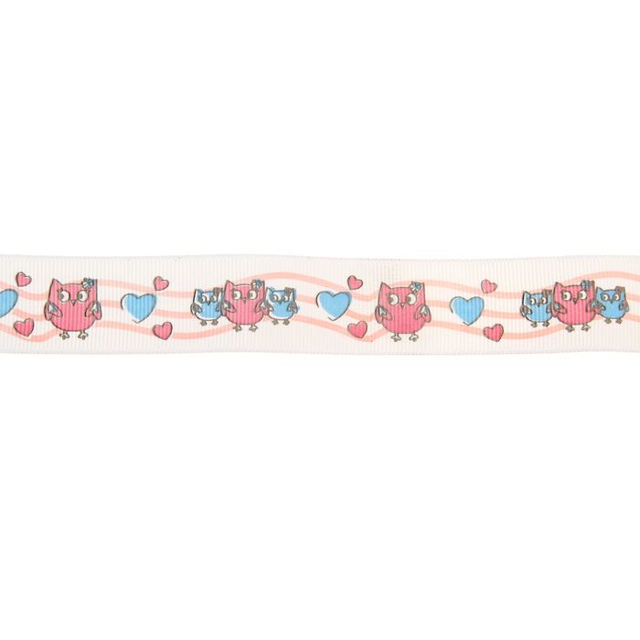 Лента для творчества "Совы с сердечками" намотка 3 метра, ширина 2,2 см