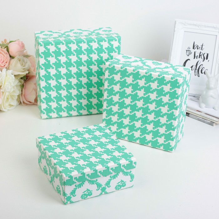 Набор коробок 3в1 "Геометрия", зелёный, 20 х 20 х 9,5 - 15,5 х 15,5 х 7 см