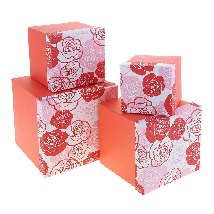 Набор коробок 4в1 "Летнее настроение", красный, 21,5 х 21,5 х 21,5 - 12 х 12 х 12 см