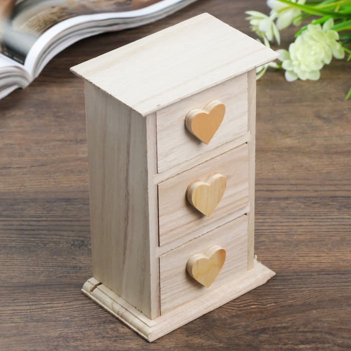 Шкатулка под роспись "Комод 3 ящика ручки сердца"