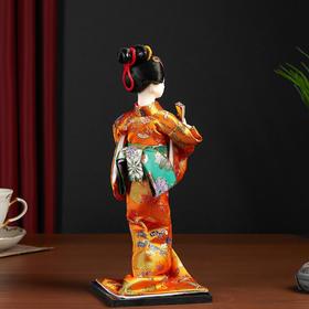 Кукла коллекционная "Гейша в оранжевом кимоно с веером" 22,5 см от Сима-ленд