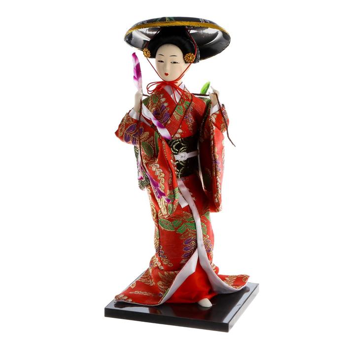 Кукла коллекционная "Японка с цветочной ветвью и в шляпе" 30 см
