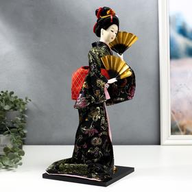Кукла коллекционная "Гейша в черно-золотом кимоно с веерами" 40 см от Сима-ленд