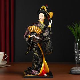 Кукла коллекционная "Гейша в черно-золотом кимоно с веерами" 40 см от Сима-ленд