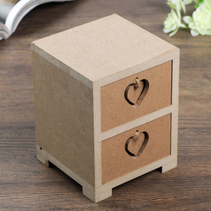Шкатулка под роспись "Комод 2 ящика ручки сердечки"