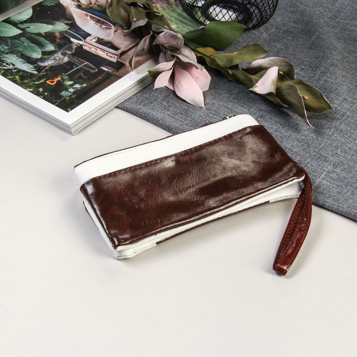 Кошелек женский "Комбинация", 3 отдела, с ручкой, цвет коричнево-бежевый