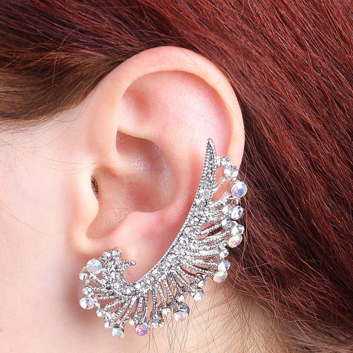 Серьга "Каффа" перо, цвет радужный в серебре