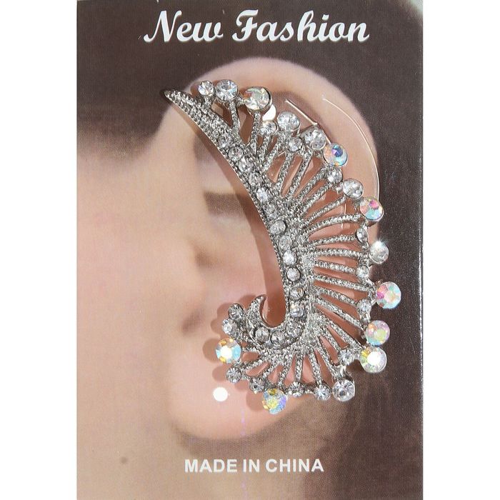 Серьга "Каффа" перо, цвет радужный в серебре