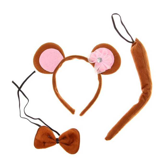 Карнавальный набор "Обезьянка" 3 предмета: ободок, хвост, бабочка