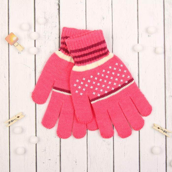 Перчатки молодёжные "Крестик", размер 21 (р-р произв. 19*1*8), цвет розовый 65581