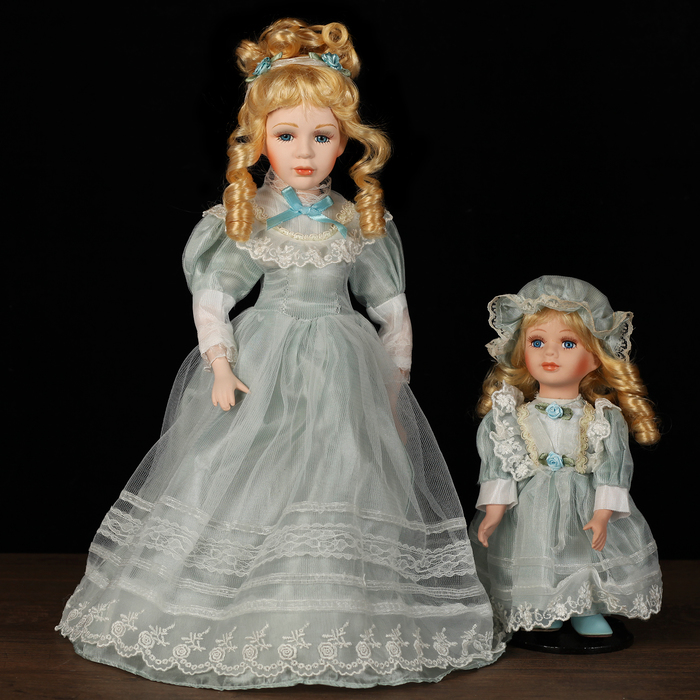 Кукла коллекционная &quot;Мама с дочкой в голубом платье&quot; 40 и 23 см